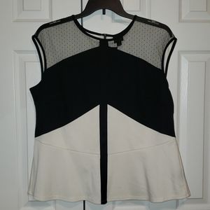 NWT Worthington Black & Cream Peplum Top